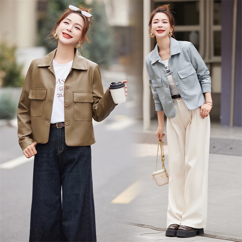 皮衣外套女春秋短款2025年新款欧货气质PU皮夹克高级感小个子上衣，女装皮衣，江南女神