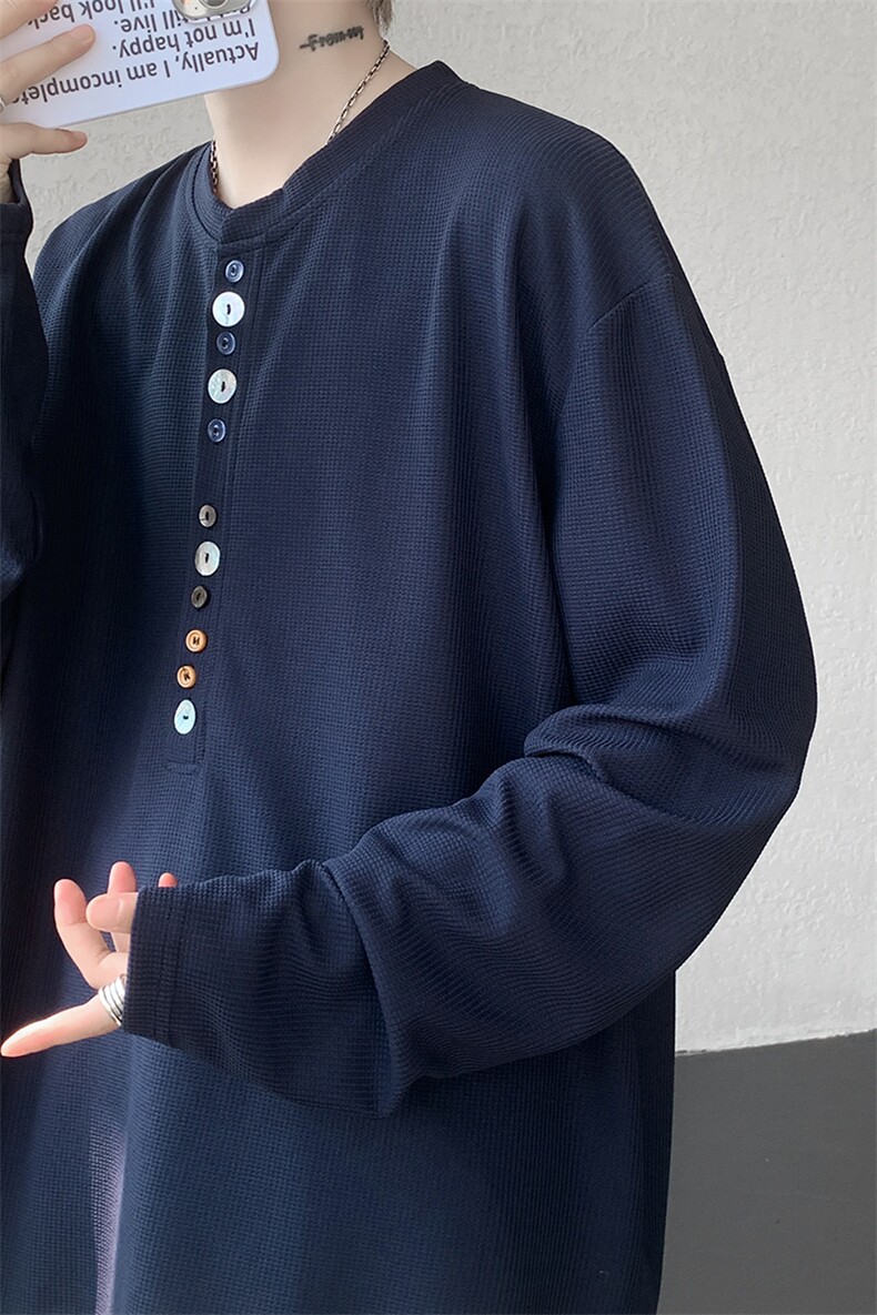 8XL-M慵懒肌理感华夫格廓形云母贝纽扣长袖T恤打底长袖CX3006P48,男装T恤,电商D206-1