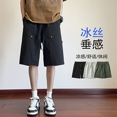 特批P25无差价夏季设计铆钉凉感冰丝休闲短裤男大码五分裤DK2123，男装休闲裤，电商A001