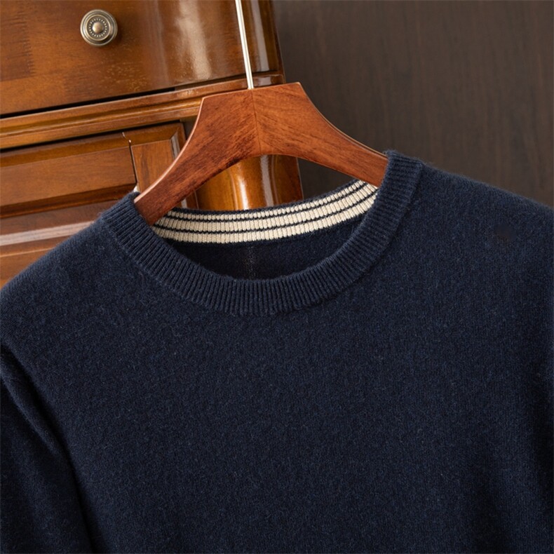 2024秋季新款羊绒圆领长袖套头衫休闲舒适，男装羊绒套衫，米亚康羊绒