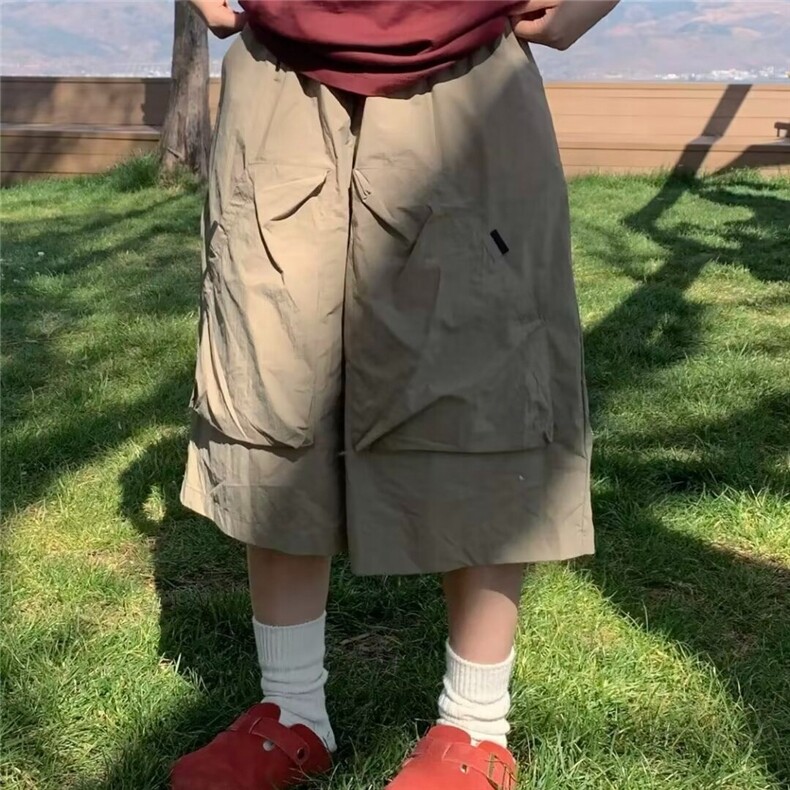 美式复古工装七分裤男夏季薄款宽松速干休闲短裤潮牌潮流六分裤子图片