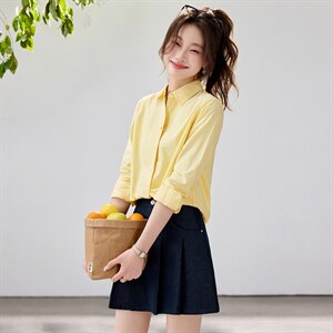 2026春夏新款黄蓝条纹衬衫女宽松显瘦元气少女感衬衣显白温柔风图片