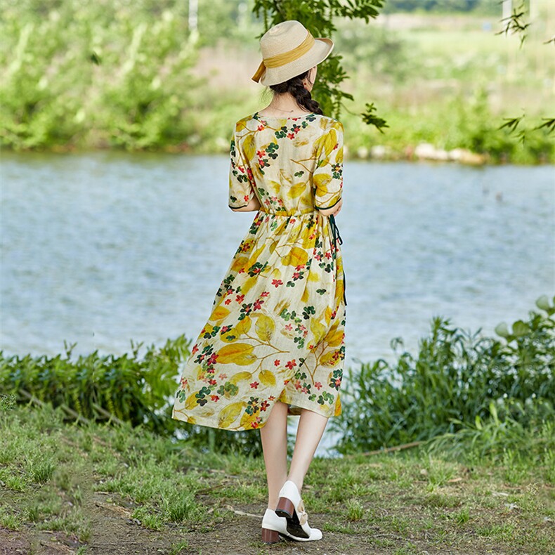新中式裙子女夏宽松显瘦2026新款中年显高显白长裙收腰棉麻连衣裙,商品下架区,水衣源