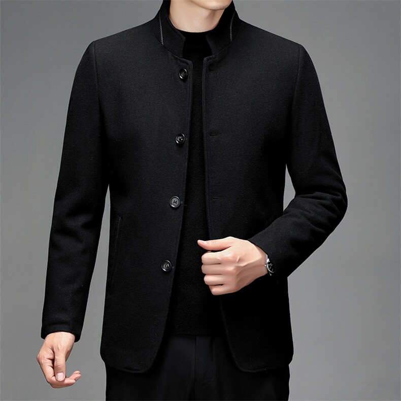 羊毛呢子大衣纯色立领冬季新款中年男士商务休闲外套SJ9105-P150，男装毛呢大衣，电商B212（原钱塘6029）
