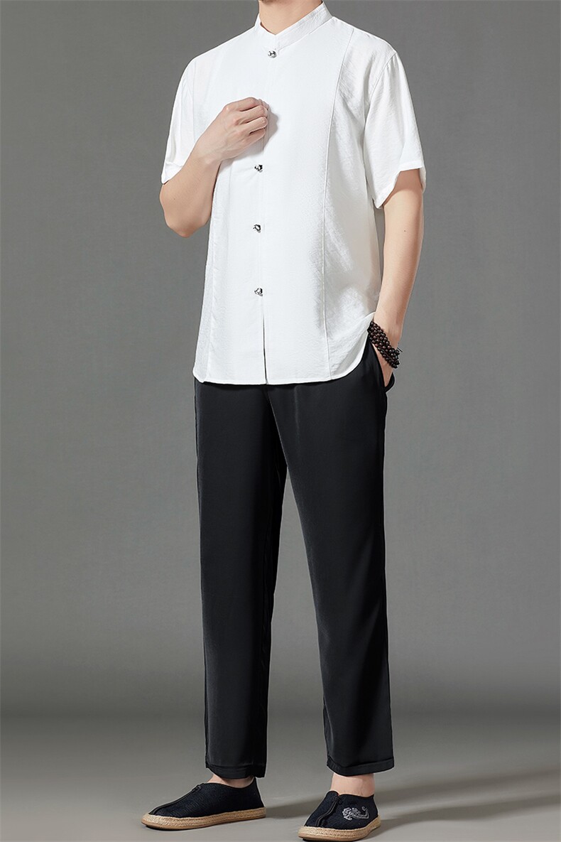 2026夏季薄款高端风冰丝短袖衬衫套装唐装汉服HL23815-P120,男装休闲套装,星座1105-3