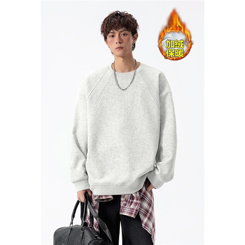 港风340g华棉加绒保暖宽松解构长袖圆领卫衣男W50982J加绒特P27,男装棉衣,电商A001