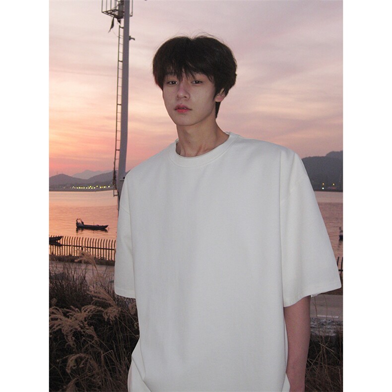 日常休闲氛围感舒适纯棉百搭上衣慵懒风垂坠感纯色T恤HY33TP16，男装T恤，电商A102B