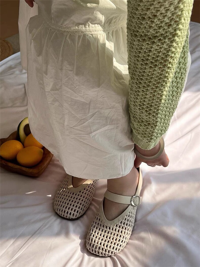 真皮镂空网面凉鞋女夏季外穿拖鞋一字带勃肯鞋平底浅口玛丽珍单鞋，女鞋拖鞋，泰合衣坊