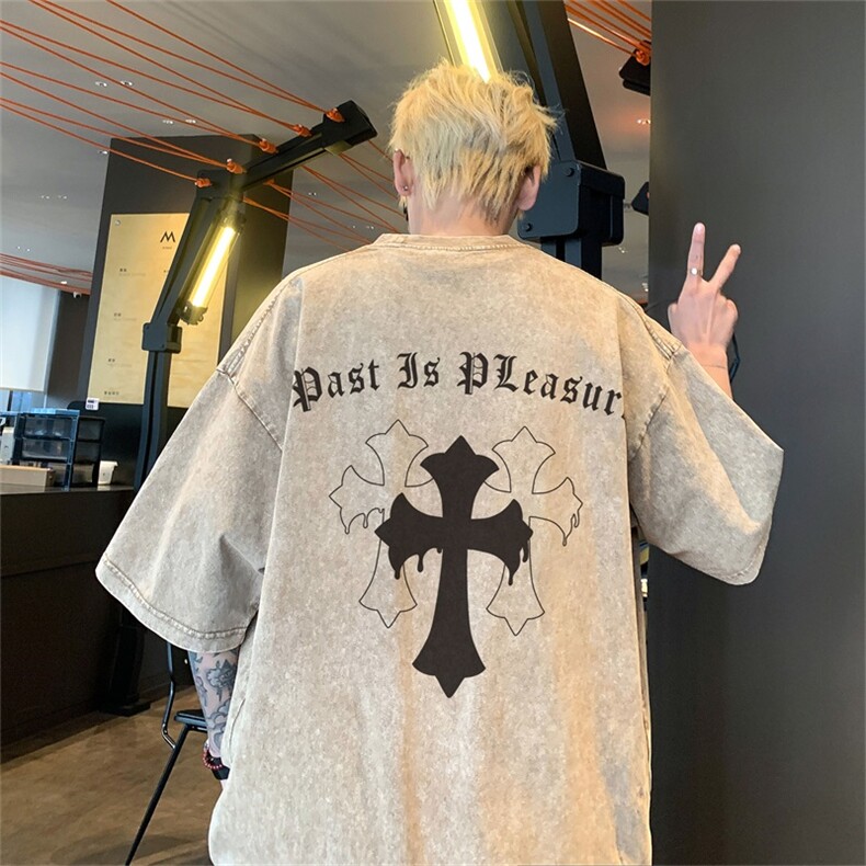 DSA028-SXDTV567P32重磅蜡染克美式复古水洗潮牌发泡印花短袖男,男装T恤,电商A028