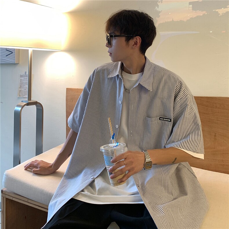 情侣装夏装2026新款短袖衬衫港风男女半袖衬衣团购HK14-P43领带3,男装T恤,电商A233-1