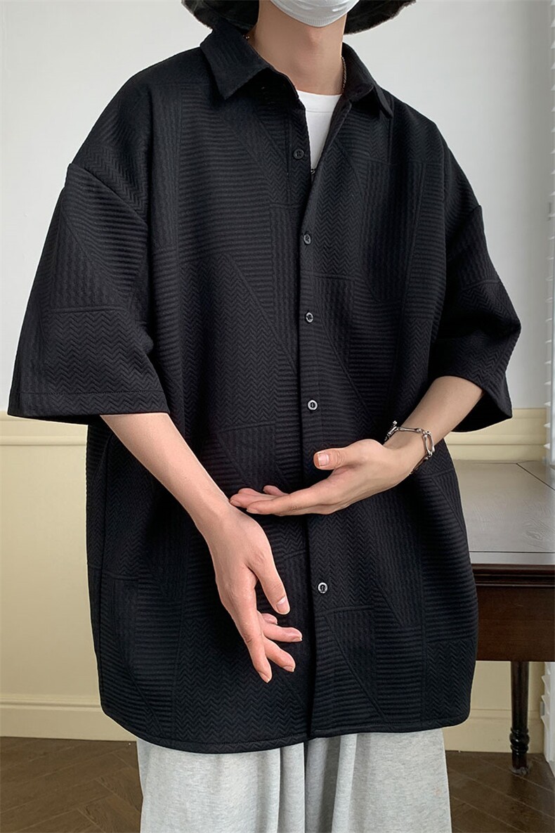 短袖衬衫男夏季新款港风宽松提花衬衣CS013-P38,男装衬衫,星座214-3