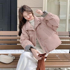 新款主推袖子拼格子50绒4色羽绒服2667-P235-K358，女装短外套，2C129