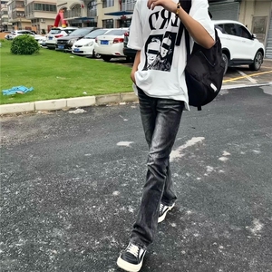 美式直筒显瘦弹力牛仔裤薄款高街vibe修身微喇叭cleanfit裤子潮图片