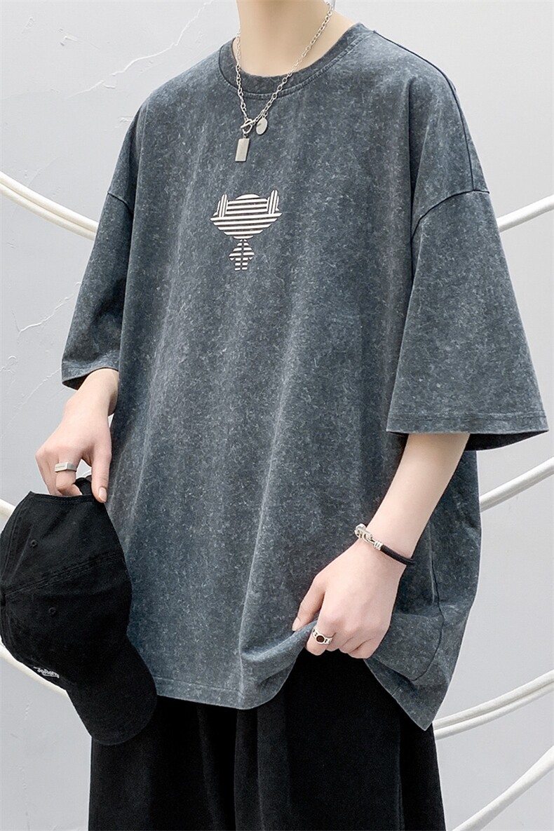 夏季新品青少年潮复古水洗简约纯棉T恤短袖男女1522-P50控价68,男装T恤,电商A441-1