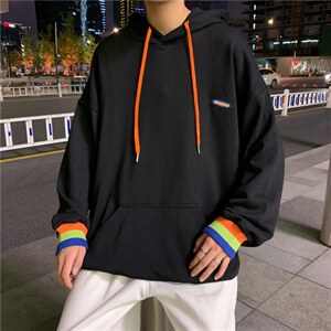 春秋新款韩版潮流开衫港风棒球服宽松百搭连帽卫衣彩条 W1449-P38图片