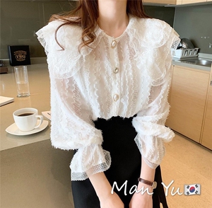 夏季新款娃娃领蕾丝小衫,女装,MAN YU 蔓羽