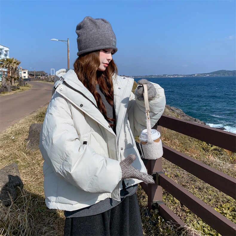 韩版宽松时尚减龄连帽羽绒服女冬季2025新款气质减龄白鸭绒面包服,女装羽绒服,2D013