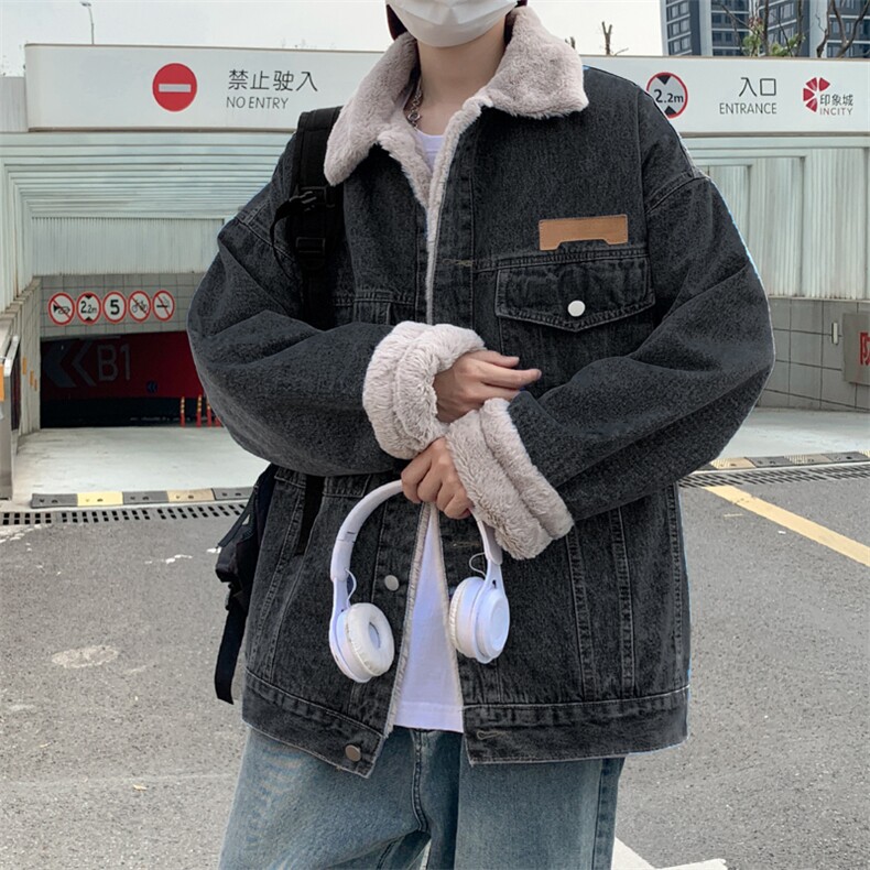 羊羔毛棉服男冬季新款韩版潮流宽松加绒牛仔夹克厚外套W6367-P80,男装棉衣,星座512-2