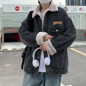 羊羔毛棉服男冬季新款韩版潮流宽松加绒牛仔夹克厚外套 W6367-P80图片