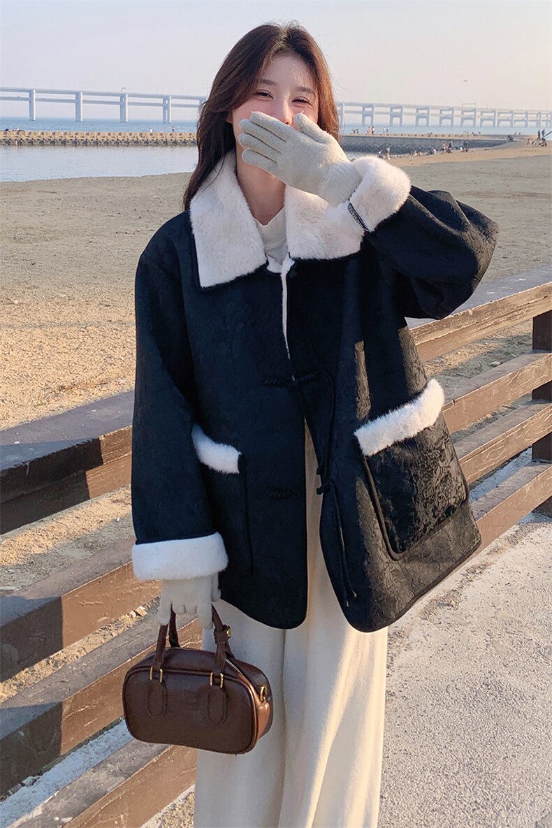 新中式爆款盘扣提花毛毛短外套女2024冬季新款减龄气质加厚棉衣潮,女装派克服,2C305