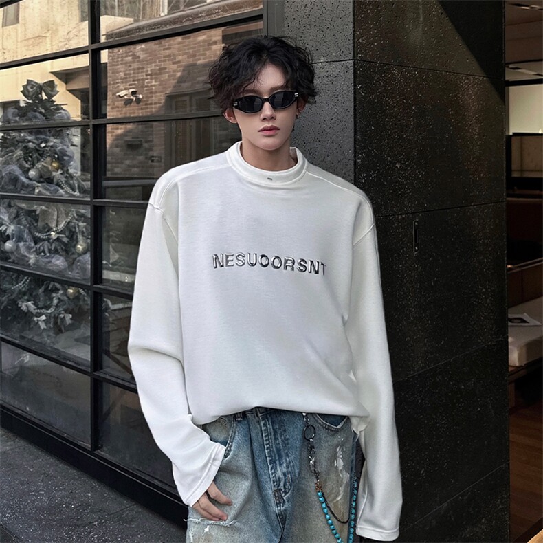 春款得物高品质美式机车潮流打底长袖T恤双领口小众打底卫衣特P45,男装T恤,电商B319