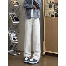B221美式ins宽松直筒格子休闲白色牛仔裤LK25579-特P45控78，男装牛仔裤，电商B221