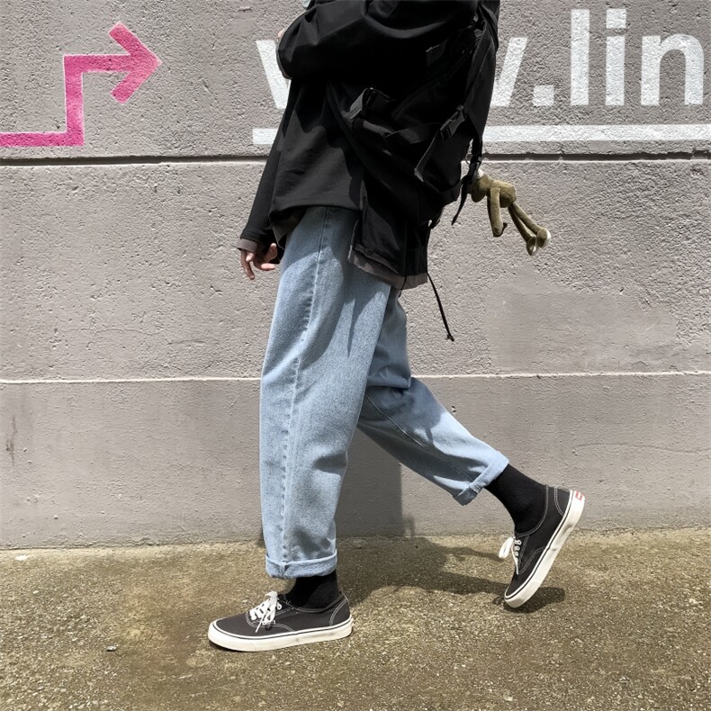 秋季新款百搭牛仔裤男港风宽松直筒小脚九分裤休闲裤K807/P45,男装牛仔裤,电商D202