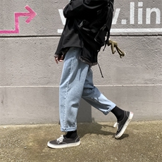 秋季新款百搭牛仔裤男港风宽松直筒小脚九分裤休闲裤K807/P45，男装牛仔裤，电商D202