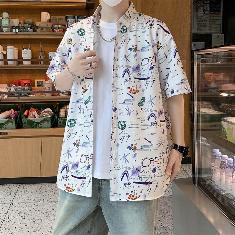 新款男装丝光棉薄款免烫花色衬衫短袖男休闲半袖寸衣7240特P30,男装衬衫,电商A056