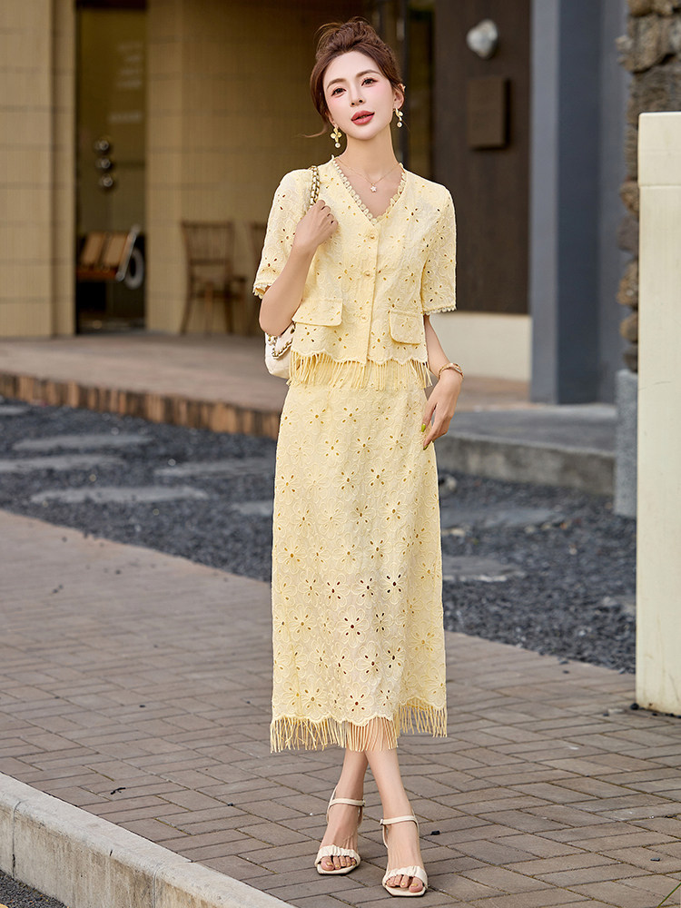 小香风时尚拼接套装裙女2025初夏穿搭气质减龄高级感两件套半身裙,女装套装/套裙,妙形