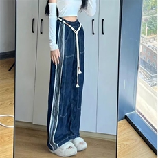 1038-P45高腰抽绳拼接美式辣妹2025秋冬韩版百搭高街显瘦阔脚裤，男装休闲裤，电商B323A