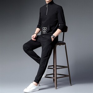 春秋季男士卫衣套装两件套长袖长裤中年宽松立领半拉链休闲运动服,男装休闲套装,电商B212（原钱塘6029）