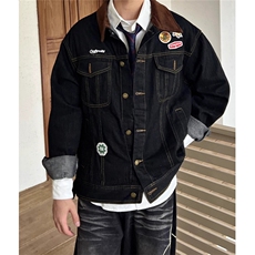 复古水洗贴标翻领牛仔夹克男女街头上衣潮休闲外套JK8646，男装工装外套，星座1116A（原606A-3）