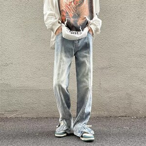 牛仔裤男秋季潮大码休闲裤子高街NK539P48图片