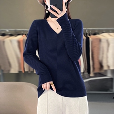 100%纯棉圆领打底衫女2025秋冬重磅加厚内搭毛衣宽松休闲针织衫潮，女装针织衫/毛衣，阁惠羊绒