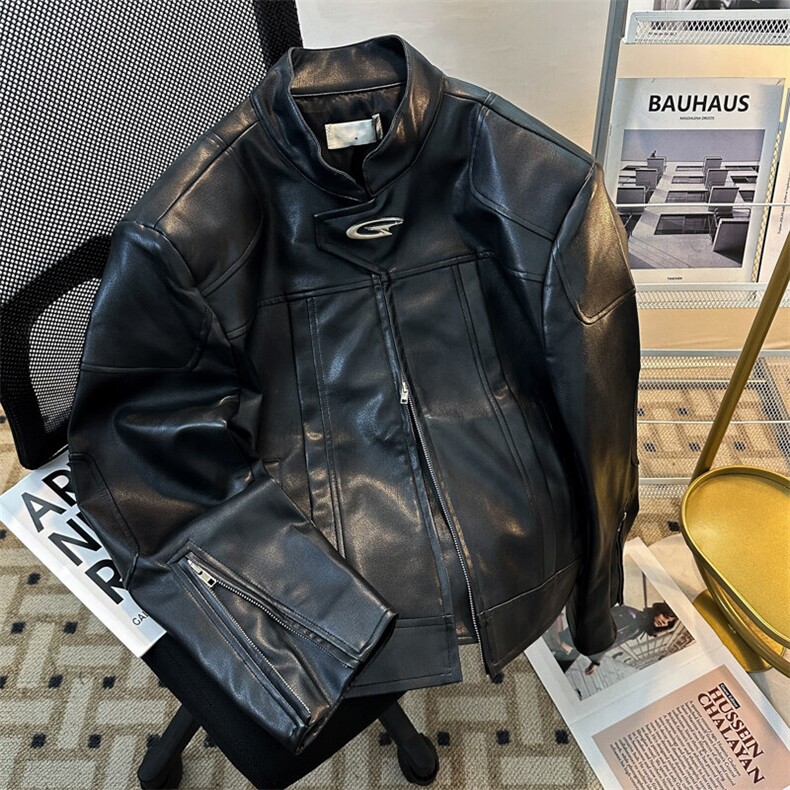 潮牌小众设计感皮衣美式做旧男女款秋季夹克外套JK08552-P83,男装夹克,星座308B-1