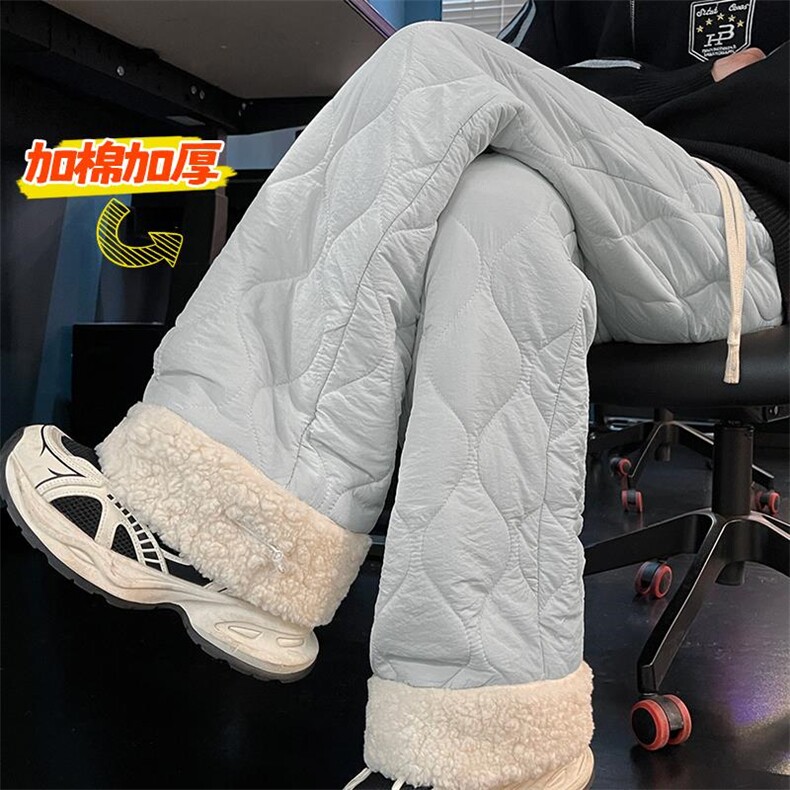 抖音羊羔毛菱格复古中性大码拖地棉裤K5613J加棉-特P45控78，男装棉裤，电商A001