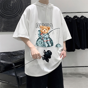 LD54251-P45 连帽短袖t恤男大码胖子带帽五分袖中袖 大皂风图片