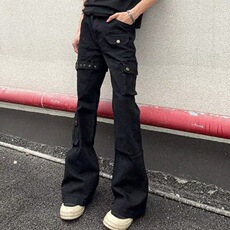 美式vibe风绑带微喇牛仔裤男女ins高街潮牌直筒显瘦cleanfit长裤，男装牛仔裤，四季星座505