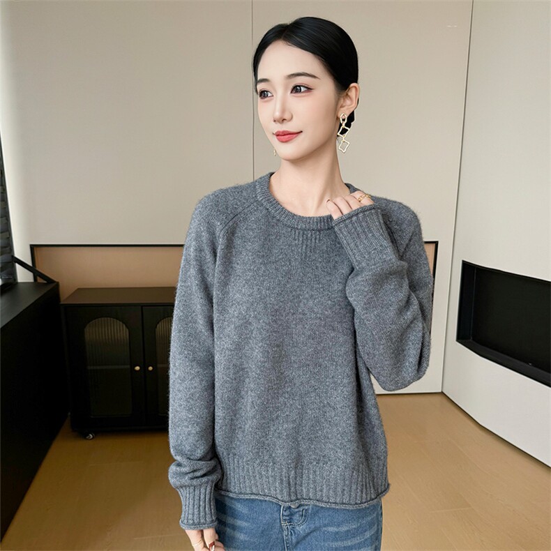 2025年秋季新款必达女士圆领套头衫,针织衫/毛衣,米哆哆羊绒