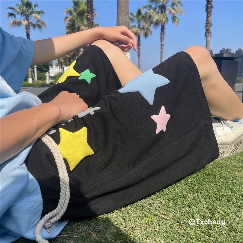 2023夏季新款撞色星星发泡印花短裤宽松中裤B315-K23340-p45控58,男装休闲裤,电商B315
