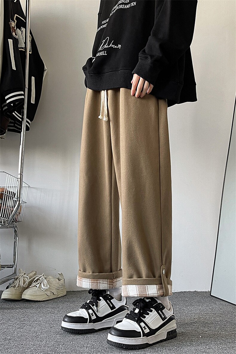 加绒毛呢裤男直筒垂感阔腿特大码胖子休闲裤K906P55控78,男装休闲裤,电商D206-1