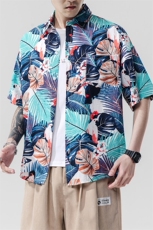 2021夏季新日系大码男无影墙沙滩情侣休闲短袖印花衬衫C3015-P35，男装衬衫，电商A001