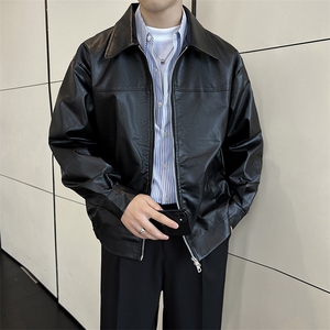 痞帅Pu皮衣小众设计感潮牌双拉链垫肩皮夹克男机车服春秋高街外套图片