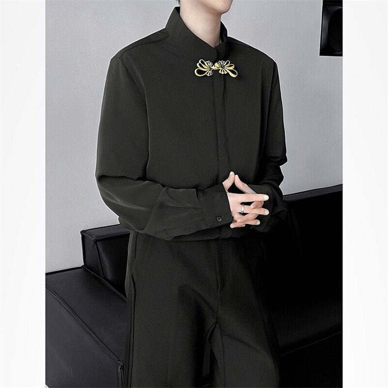 F698P32新中式男生订婚衣服秋冬平时可穿衬衫男款穿搭长袖金扣,男装衬衫,星座512-6