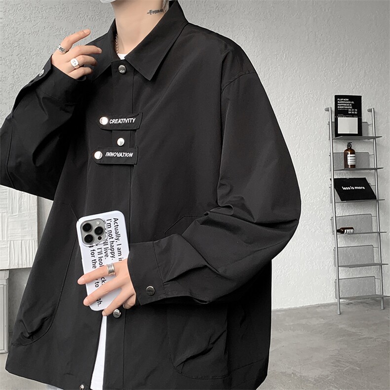 现货JK1113-特批P4525秋设计感刺绣男翻领大码夹克（有里布）,男装夹克,电商A059