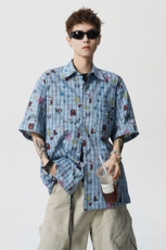 CS1141-特P35控68花衬衫男短袖夏季休闲薄款冰丝半袖宽松大码，男装T恤，电商A059