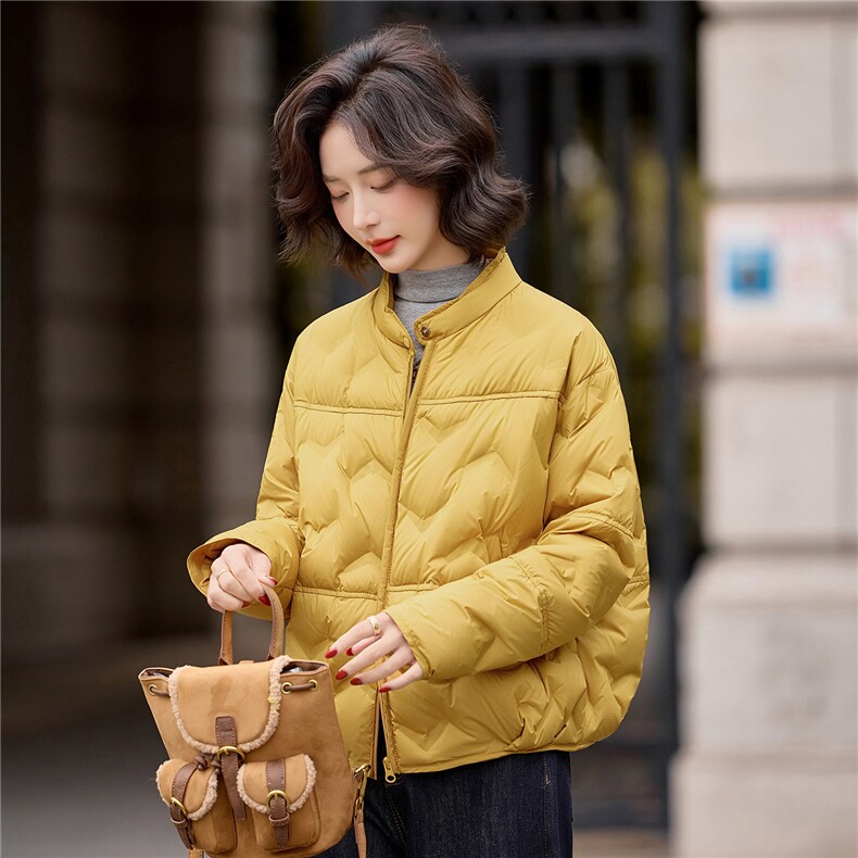 黄色90白鸭绒羽绒服女2025冬季新款宽松休闲百搭轻薄厚外套女,女装羽绒服,梦懿尔