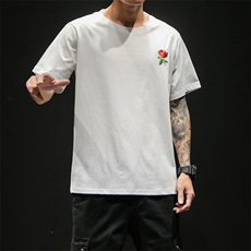 19夏季新款100%纯棉青年日系港风文艺T恤刺绣大码T恤短袖T331，男装T恤，电商A021A