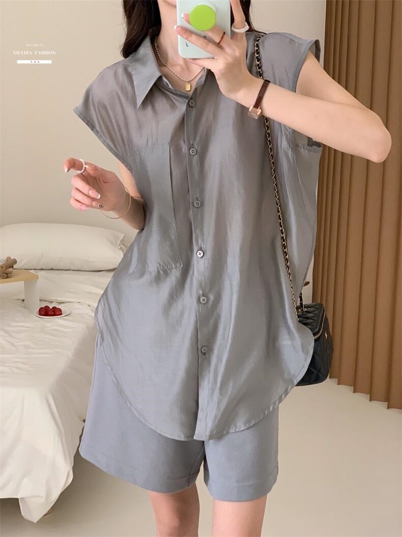 防晒套装女薄款欧洲站夏季2022新款欧货衬衫阔腿短裤两件,女装职业装,香丽迪1
